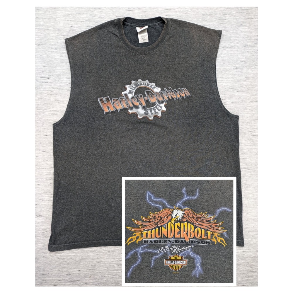 Harley-Davidson Milwaukee Steel 2XL Gray Tank Top Montana 2010 Grunge Biker‎